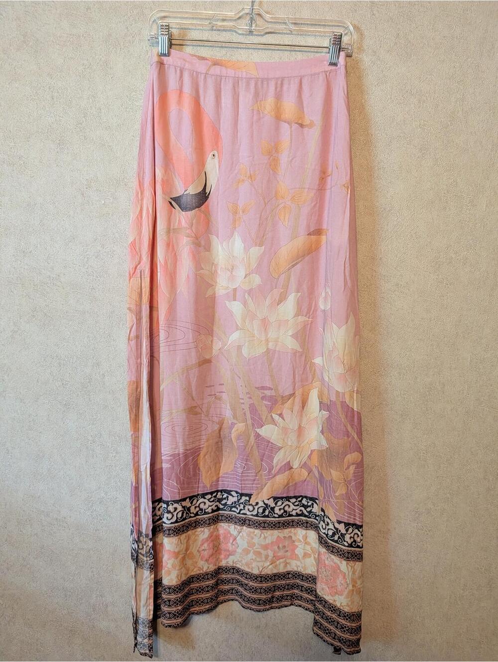 SPELL & THE GYPSY pink floral flamingo maxi skirt sz M - Picture 7 of 8